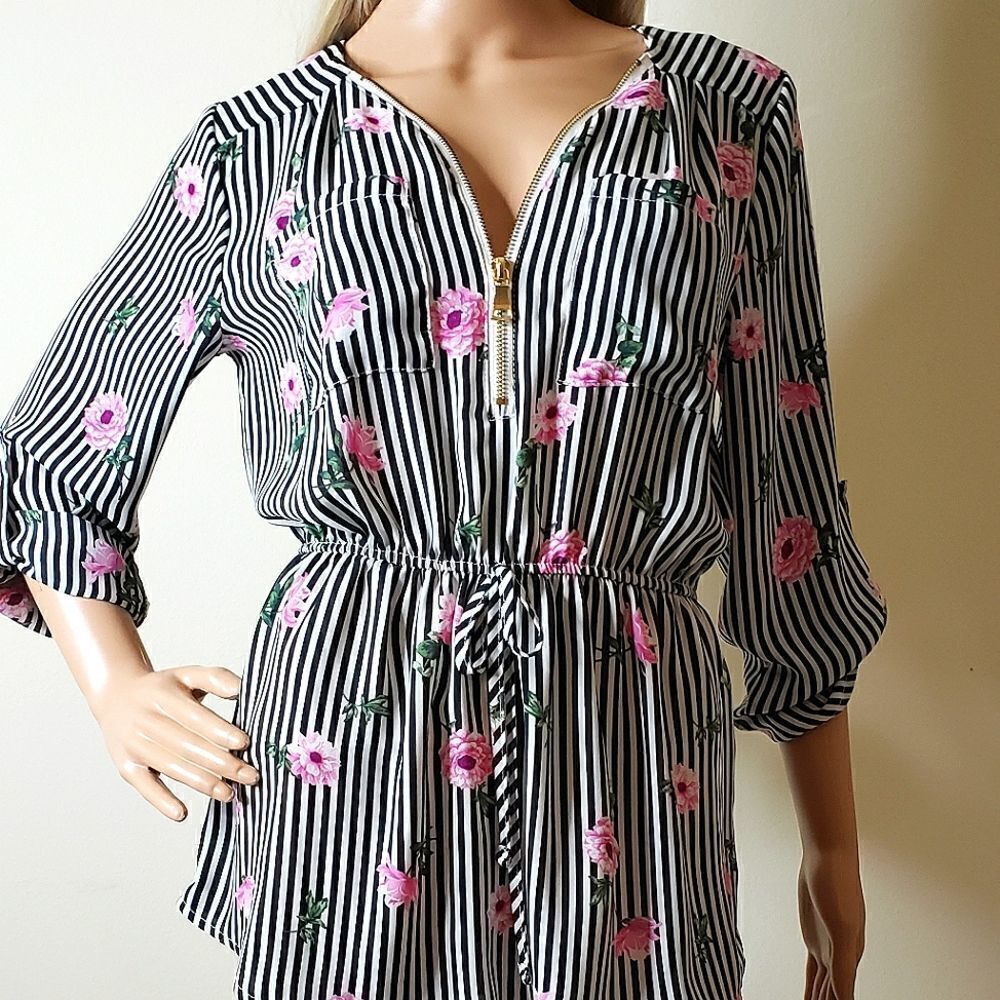 Justify Striped Floral Rose Pattern Long-Sleeve Tunic - Picture 9 of 12